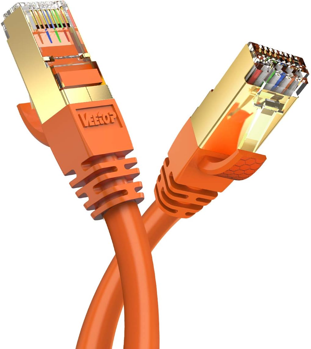 25FT 1 Pack CAT8 Ethernet Cable Veetop 40Gbps 2000Mhz High Speed Gigabit SFTP LAN Network Internet Cables with RJ45 Gold Plated Connector for Router, Modem, Gaming, Xbox