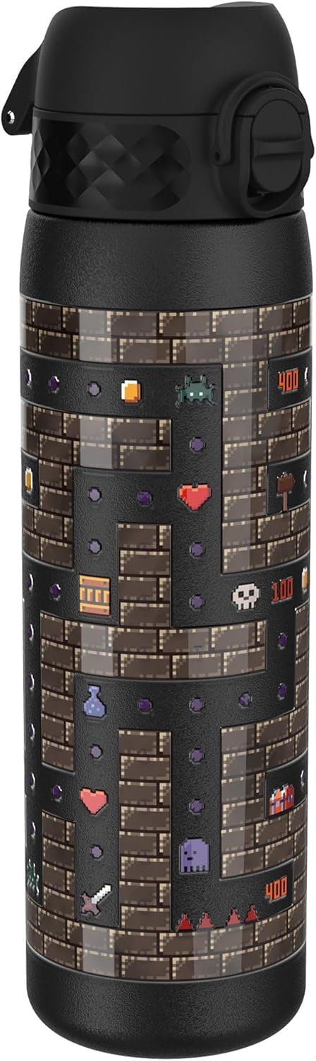 ION8 Lightweight Steel Water Bottle, 600 ml/20 oz, Non-Insulated, Leak Proof, Easy to Open, Secure Lock, Dishwasher Safe, Flip Cover, Fits Cup Holders, Carry Handle, Metal Water Bottle, Gamer