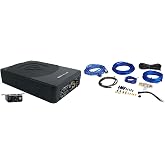 Rockville SS10P 10" Powered Under-Seat Subwoofer with RWK81 Amp Wiring Kit | 800W Peak / 200W RMS, RCA and High-Level Inputs, Auto Turn-On, Bass Knob, 50Hz-180Hz Low Pass Filter, 8 Gauge Kit, 2-Items