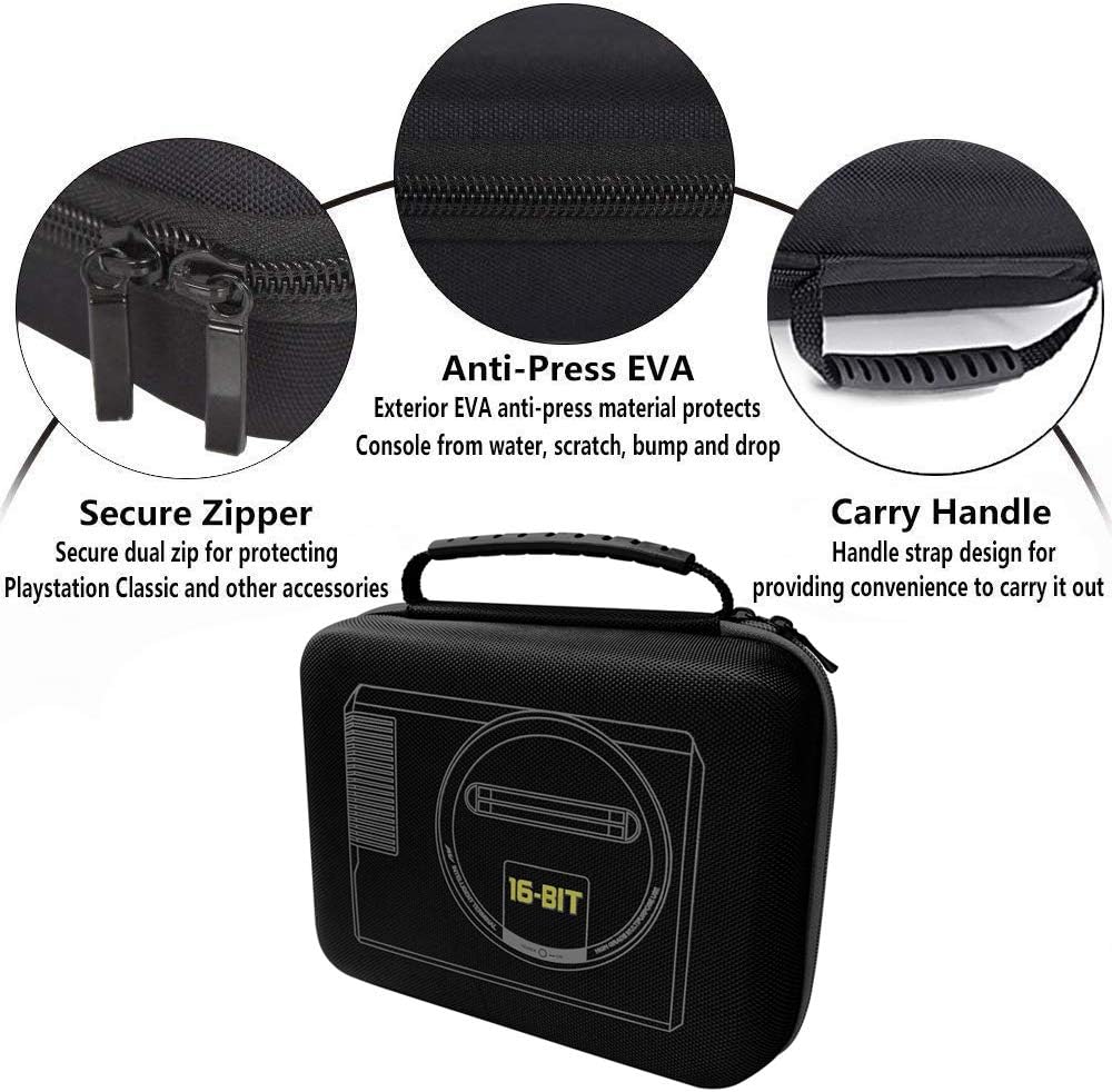 Carrying Case for Sega Genesis Mini 2019 and Accessories - 9 x 3.5 x 7.8 Inches, Black with Grey Trim: Computers & Accessories