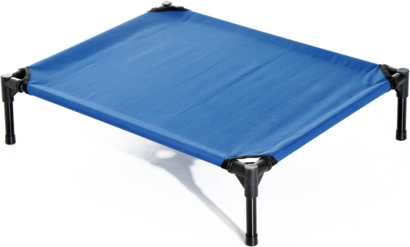 PawHut Elevated Pet Bed Portable Camping Raised Dog Bed w/ Metal Frame Blue (Medium), 76 x 61 x 18 cm (L x W x H)