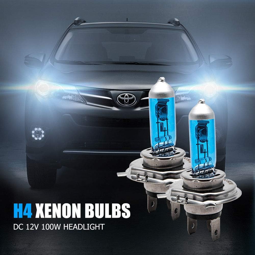 Xenon Headlight Bulb H4, 2 x MASO Super White Vehicle Car Headlight Bulbs, 100W 6000K Xenon Halogen Headlamp,12V - Image 4