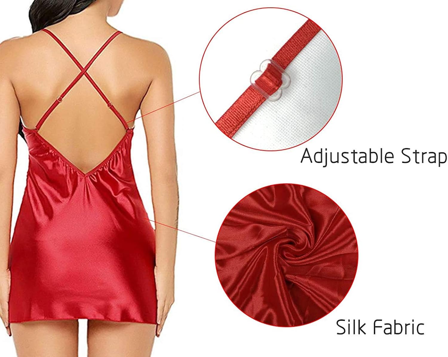 Zirami Satin Lingerie for Women Sexy Nightwear V Neck Lace Sleepwear: Clothing