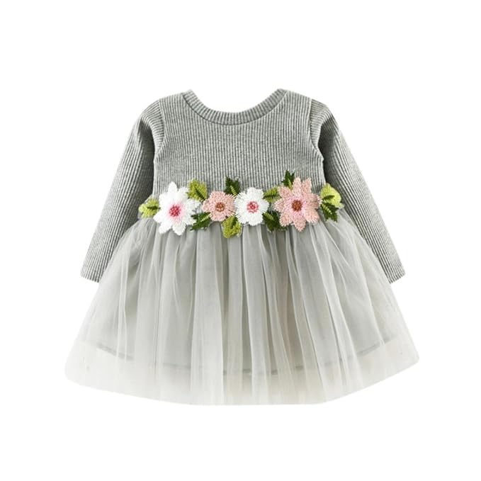 Babykleider,Sannysis Baby Mädchen Festlich Kleid Langarm Prinzessin Party Babykleid Kleider Festzug mit Blumen 6-24Monat