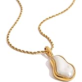 RAUCHBE Dainty Gold Pearl Pendant Necklaces for Women Big Baroque Pearl Necklace Simple Statement Necklace Jewelry