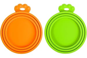 PetBonus 2 Pack Silicone Pet Can Cover Lids, Universal Size for Dog Cat Food, 1 fit 3 Standard Size Can Tops, BPA Free Dishwasher Safe (Orange, Green)