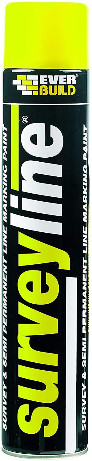 Everbuild Surveyline Semi-Permanent Spray Paint – Ideal For Survey Line Marking – High Covering Power – Easy To Apply – Yellow – 700ml
