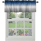 Windows Valances Curtain Blue and Grey Ombre Kitchen Valances Rod Pocket Gradient Gradual Color Modern Window Treatment Short Topper Curtains for Kitchen Bathroom Living Room 1 Panel,54 x 18 inch