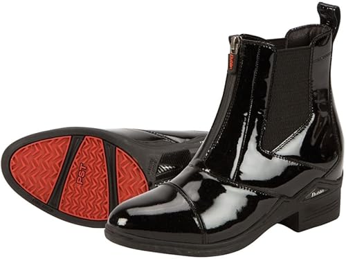 black patent zip front boots