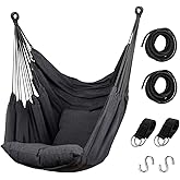 Hommtina Hammock Chair Hanging Rope Swing, Max 300 Lbs Hanging Chair with Pocket & Durability Perfect for Outdoor, Home, Bedroom, Patio, Yard (Pillows NOT Included,Dark Gray)