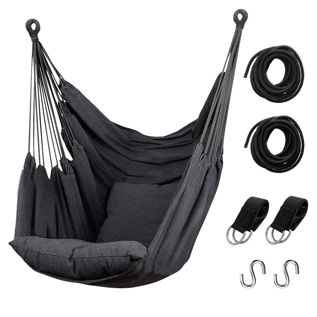 Photo 1 of Hommtina Hammock Chair Hanging Rope Swing, Max 300 Lbs Hanging Chair with Pocket & Durability Perfect for Outdoor, Home, Bedroom, Patio, Yard (Pillows NOT Included,Dark Gray)
