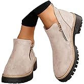 Vintage Chunky Heels Short Booties Casual Fashion Side Shoes Zipper Walking Outdoor Ankle Boots Fall Loafer Non Slip on Retro Comfortable Boot