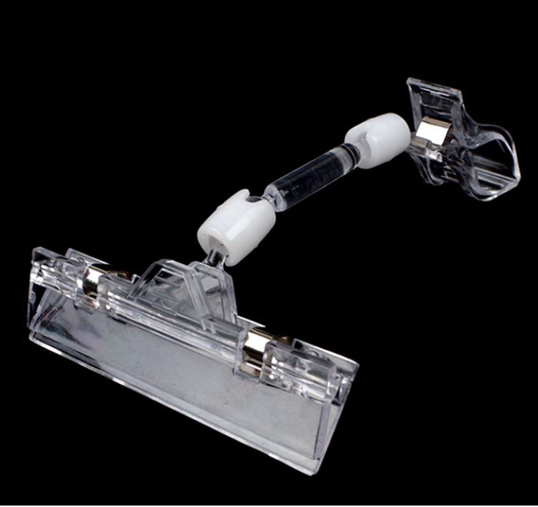 TEKEFT 15 Pcs Merchandise Sign Display Clip Holder- POP Clip Label Display Clip Merchandise Tag Holder (Double Clip, Transparent) (6-1/4inches)