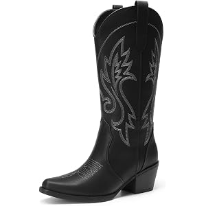 DREAM PAIRS Women's Cowboy Cowgirl Western Boots | Embroidered Square Toe Mid Calf Boots, Low Heel Western Boots for Women, T
