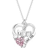I Love You Mom Dainty Heart Necklace Gift for Mother, Grandma, Wife - Silver, Pink, Blue