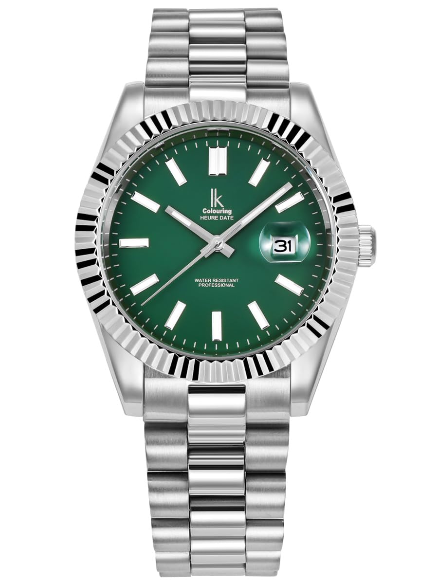 Alienwork IK Watch Men Women Calendar Metal Bracelet
