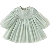 DAVE&BELLA Toddler Girls Tulle Dress Tiered Ruffle Long Sleeve Floral Tutu Dresses Baby Girls Birthday Party Princess Dresses