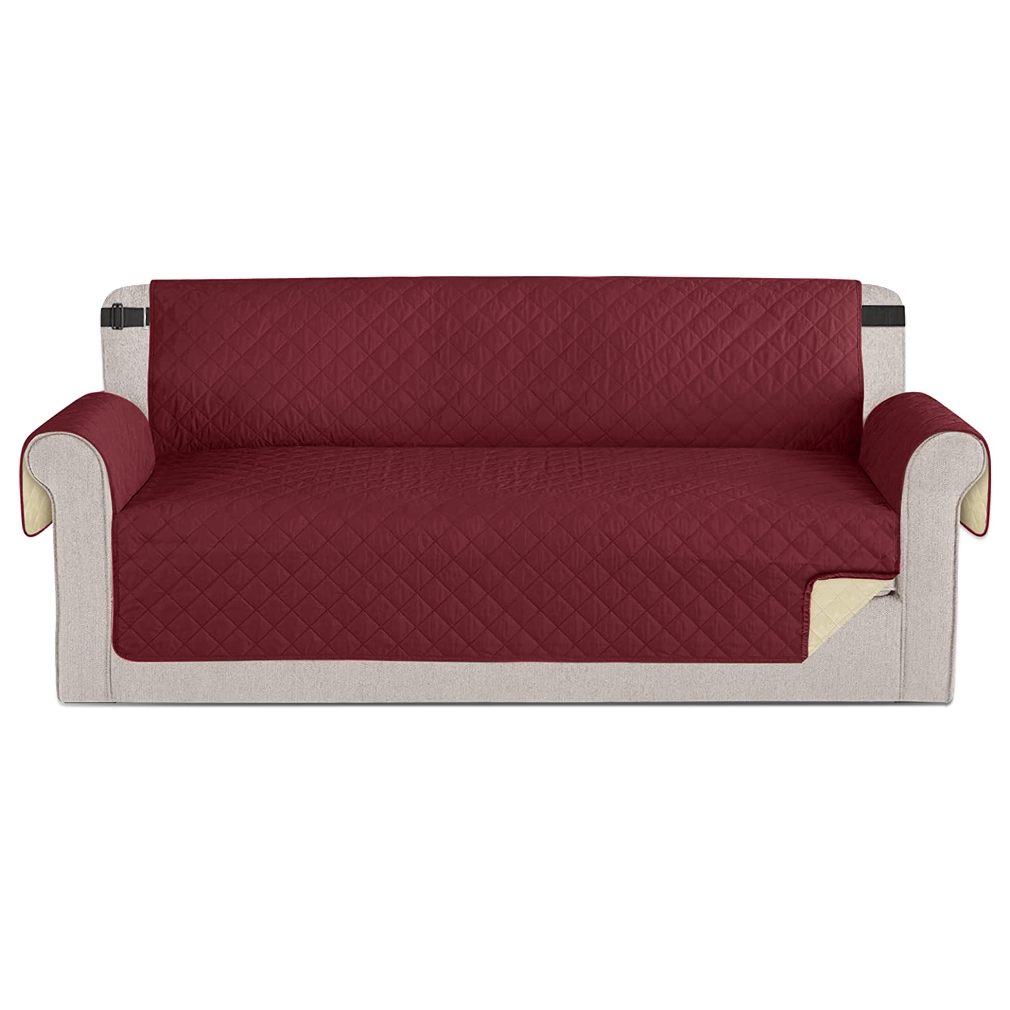 Time to Sparkle 1Pack Sofa Cover 3 seater Sofa Slipcover Reversible Sofa Cover Water Resistant Couch Cover with Foam Sticks Elastic Straps Furniture Protector for Kids, Dogs, Pets - Burgundy