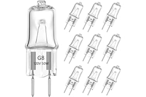 AHEVO G8 Light Bulbs 50W 120V Halogen Light Bulb G8 Base Bi-Pin 50W T4 JCD Warm White, Microwave Oven Replacements, Candle Warmer Bulbs,10Pack