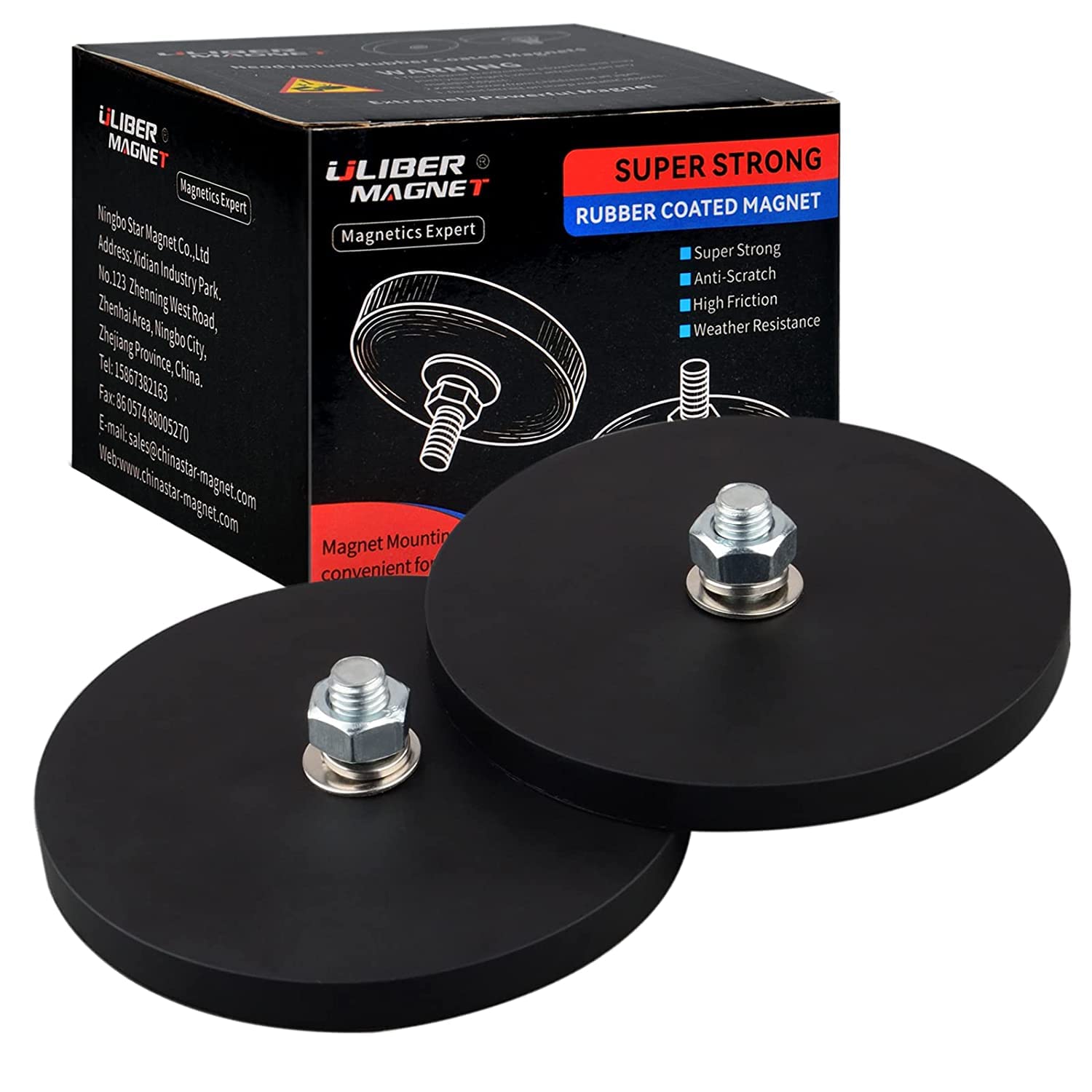 ULIBERMAG 2 Pack Neodymium Round Magnets with Male Threaded Stud M8, Anti Scratch 45kg for Outdoor Light Bar, Signal Lights and Tools