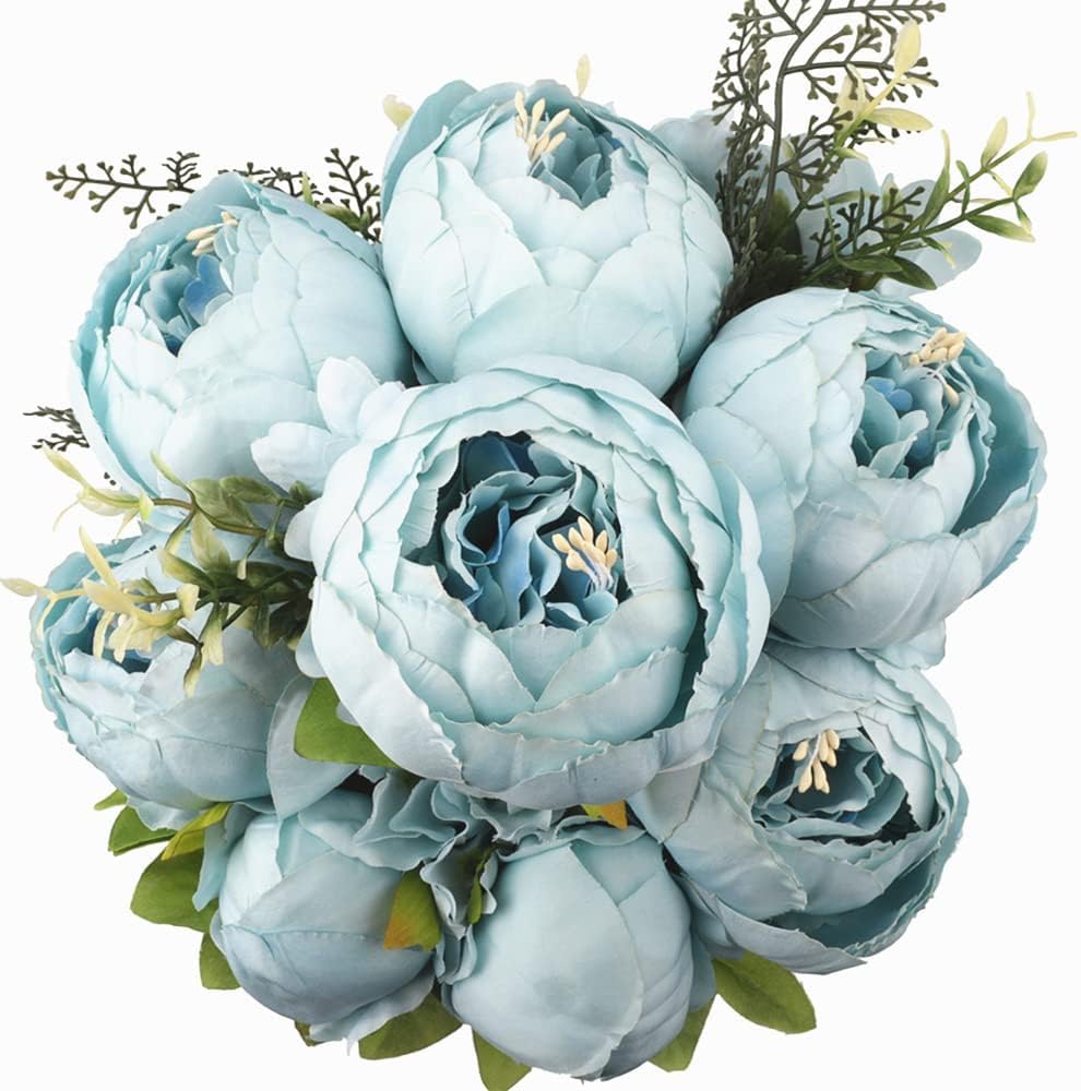 JOYHAZE 1 Pack Artificial Peony Bouquet, 19'' Silk Big Peonies Faux Flowers with Buds for Wedding Home Party Office Decor, Table Centerpieces, DIY Floral Arrangements (Spring Blue) â image 1
