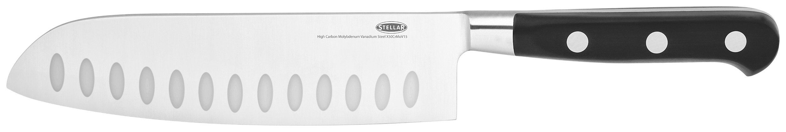 Stellar Classic 18cm / 7" Santoku Knife with Razor Sharp Dimpled Stainless Steel Blade, Full Tang Riveted Handle, Dishwasher Safe — image 1