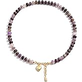 Boho Gemstone Beaded Necklace for Women – Colorful Natural Stone Choker 18K Solid Heart-Shaped Pendant, Summer Beach Jewelry