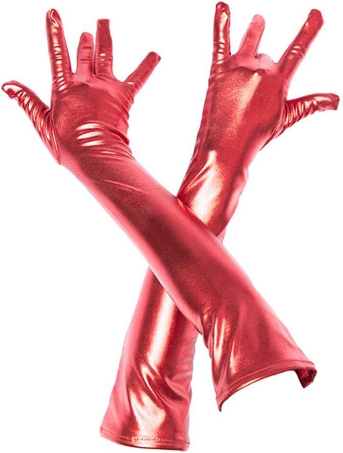 SM Wet Look Long Sexy Gloves, Hezong Fetish Cosplay Lingerie Sex Bound Toys (Red)