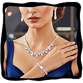 GORAIS Silver Wedding Prom Jewelry Sets Rhinestone Necklace and Earrings Set for Women Formal