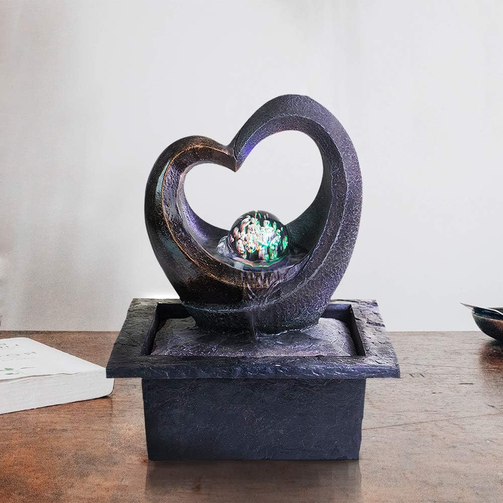 Ferrisland Tabletop Water Garden Zen Fountain with LED Light, Fountain Fengshui Indoor Decoration – Zen Meditation Tabletop Decorative Waterfall Kit with Submersible Pump for Office and Home Decor: Home & Kitchen