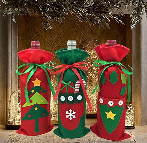 FEFEHOME Christmas Wine Bottle Cover Gift Bags Christmas Tree and Glove (Set of 3) (C)