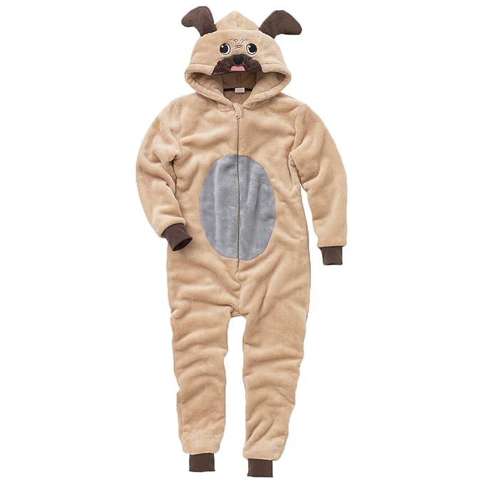 Animal Crazy Childs Boys Girls Supersoft Pug Dog Onesie Jumpsuit