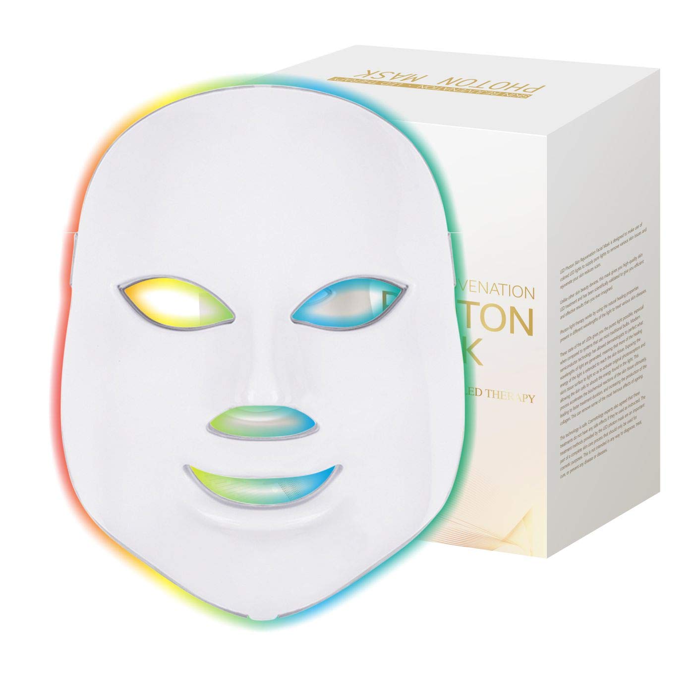 LED Face Mask - Heathy Care 7 Color LED Mask Photon Light Skin Rejuvenation Therapy Facial Skin Care Mask