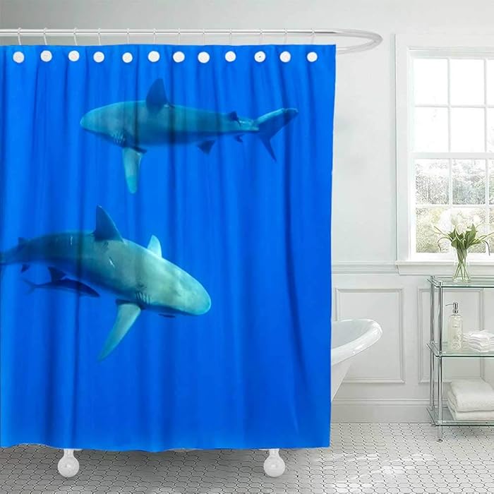 Douecish 72X78 Shower Curtain, Shower Curtain Sharks Hawaii Oahu Cool Shower Curtain with Hooks Waterproof Eco-Friendly Long Shower Curtain for Bathroom