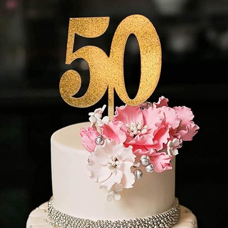 Amazon Co Jp Yuinyo 50th Happy Birthday ケーキトッパー Hello 50ケーキトッパー 50歳の誕生日や記念日パーティーの装飾アイデア ゴールドグリッターアクリル おもちゃ