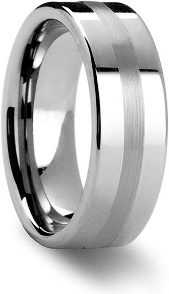 NELSON KENT Men Women 8MM Wide Plane Middle Pull Sand Tungsten Steel Ring