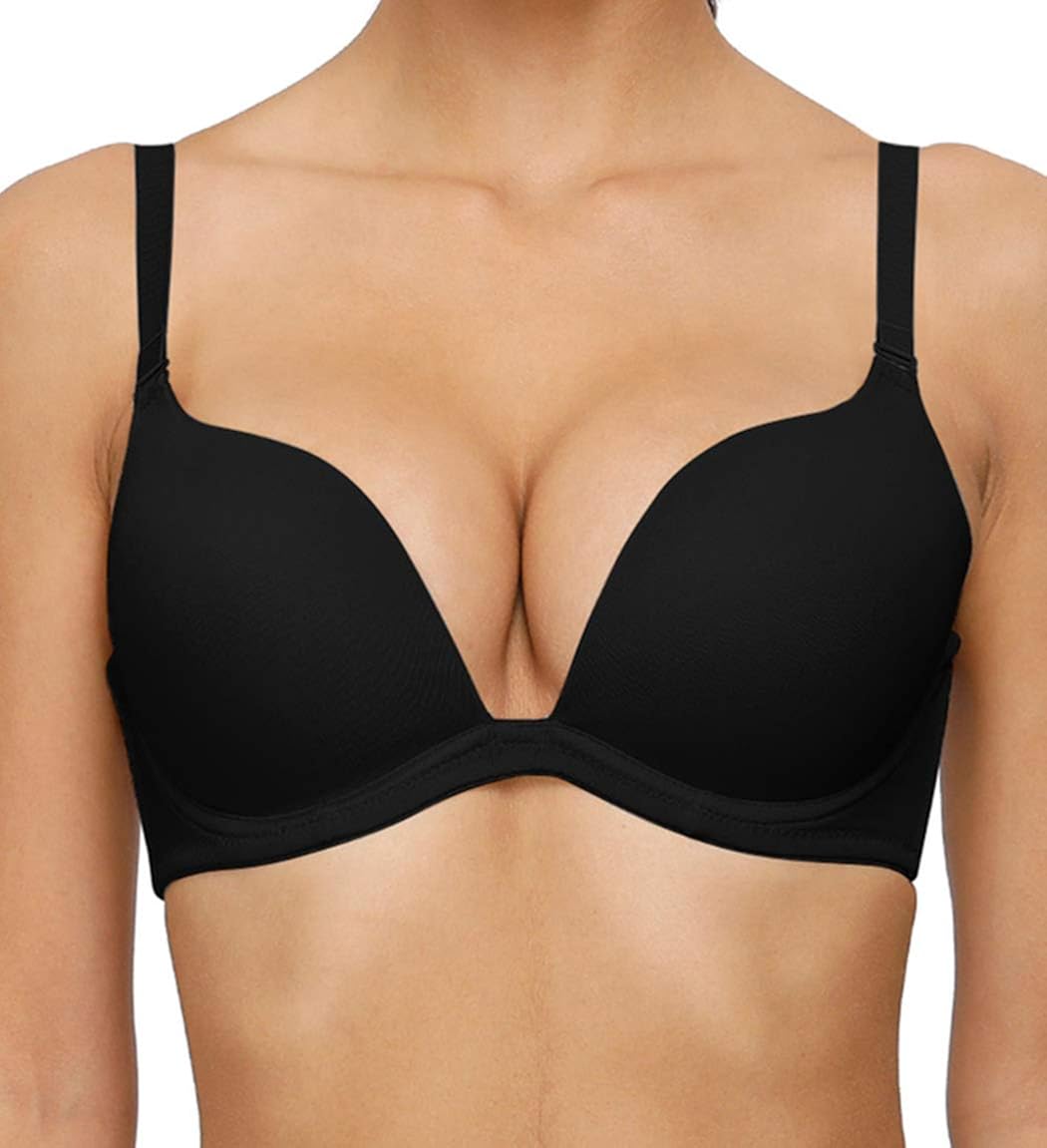 YANDW Push Up Padded Demi Cup Plunge Bra Low Cut Deep V Multiway
