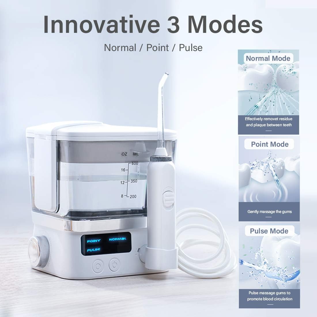 KUSKER Water Flosser Teeth Cleaner, Portable Dental Oral Irrigator for Travel & Family with 10 Adjustable Pressure & 3 Modes, 8 Multifunctional Tips, Storage Case, 600ML Professional Teeth Braces Care: Health & Personal Care