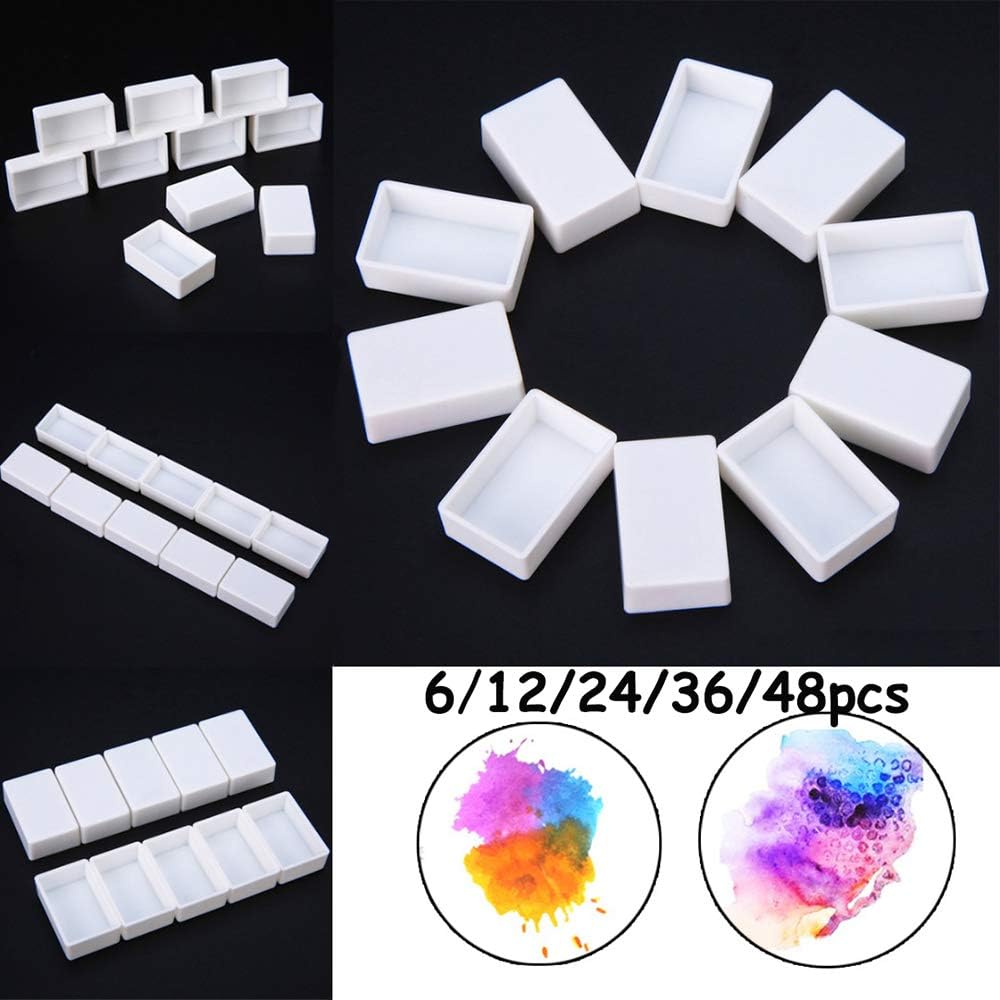 MZY1188 6/12/24/36/48pcs Palette Box-Grid Half Pans Artists Palette Art Supplies,Empty Full/Half Pan White Half Pans Paint Plastic Watercolor Paint Grid Palette
