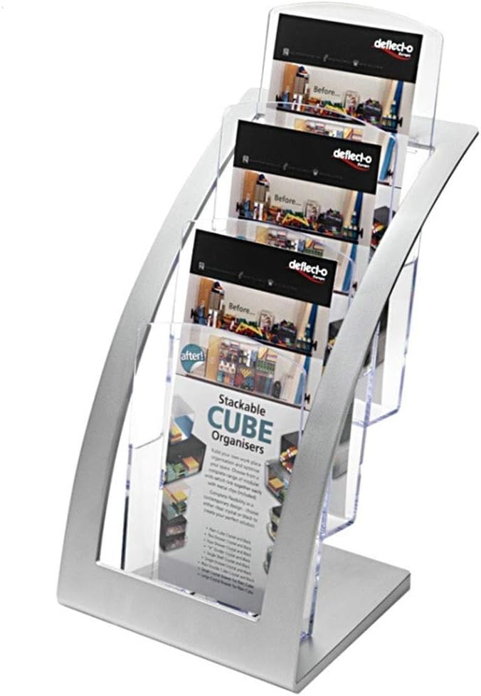 Magazine Rack Floor Standing 3 Layer Desktop Data Shelf Catalogue 3 Fold Brochure Display Stand Single Page Frame Catalog Literature Display Brochure Holder Stand ( Color : Black , Size : 17x15x34cm )