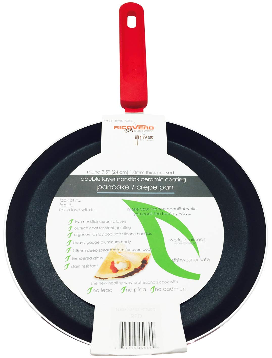 Pancake/Omelette Pan by Ricovero Cookware- Double Nonstick Crepe Pan - Healthy Cooking - Ergonomic Handle - Uniform Heat Distribution - Non Toxic Lead ...