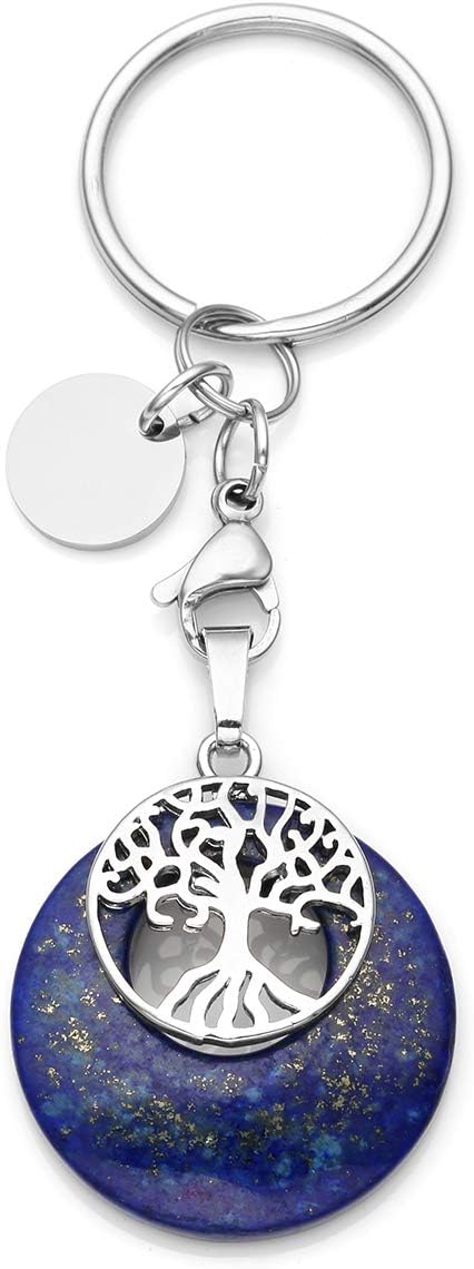 Jovivi Lapis Lazuli Crystal Gemstone Keyring Silver Tree of Life Healing Crystal Keychain Key Ring Gifts for Women Christmas Birthday