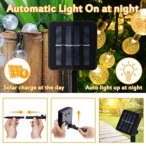 Lichterkette Solar Aussen, Vegena Warmweiß LED Lichterkette Solarlampen Außen Kristall Kugel 6.5M 30 LEDs IP65… – Bild 4