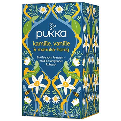 Pukka | Bio Kräutertee "Kamille, Vanille & Manuka-Honig" | Kamille, Vanille, Manuka-Honig und Fenchel | Tee für Momente der Gelassenheit | 1er Pack | 20 Teebeutel