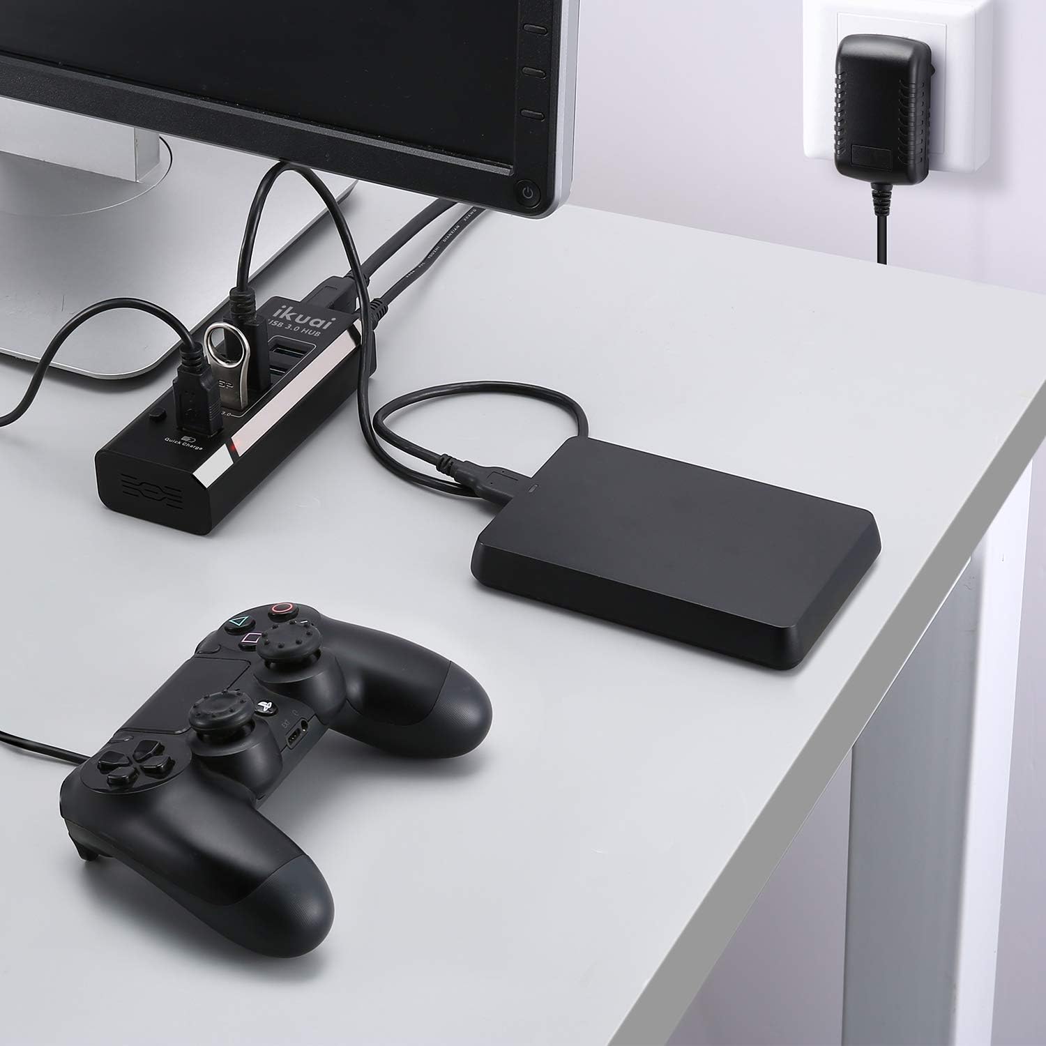 Powered USB Hub ikuai 5 Port USB Hub 3.0 Splitter with 4 Port USB Hub +1 USB Fast Charging Port, USB Extender Hub with 24W (12V/2A) Power Adapter and Individual On/Off Switches: Computers & Accessories