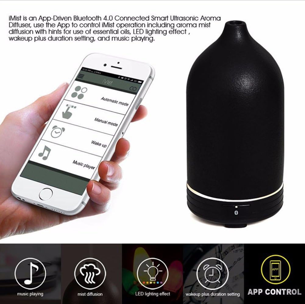 SUGARHOST 120ml Wirless Smart Bluetooth Aroma SPA Diffuser Translucent Thread Ultrasonic Aromatherapy Humidifier (Black)