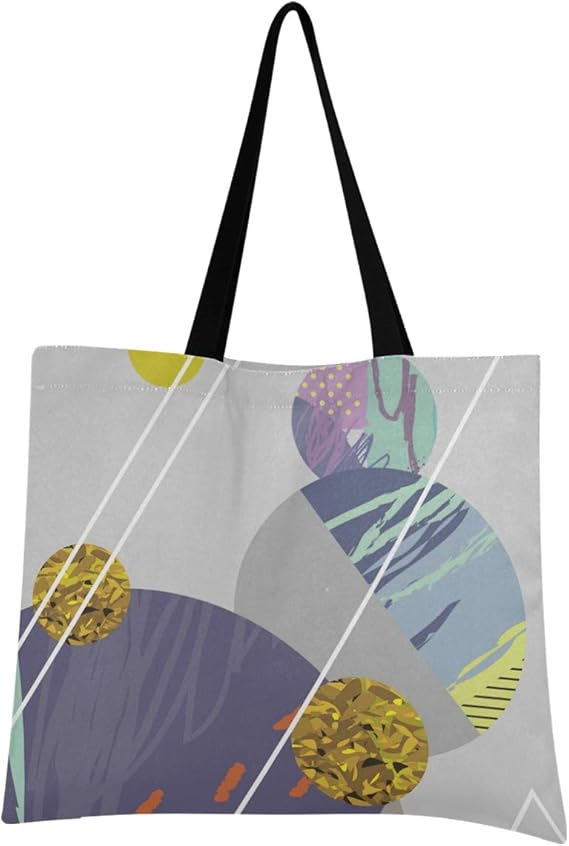 Amazon エコバッグ 折りたたみ 人気 大容量 コンビニ 買い物袋 コンパクト おしゃれ ショッピングバッグ 軽量 大きめ 買い物バッグ レジ袋 北欧 幾何図 トートバッグ キャンバス 帆布 女の子 レディース 男の子 メンズ トートバッグ