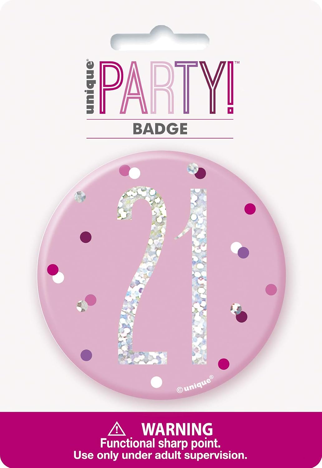 Unique Party 83531 Pink Number 21" Birthday Badge 1 Pc, age 21