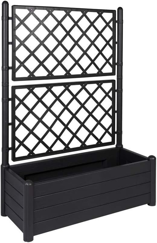 XL Rankgitter, Spalier mit Pflanzkasten aus robustem Kunststoff in Anthrazit/Grau. Topp für Garten, Terrasse und Balkon! (breite)