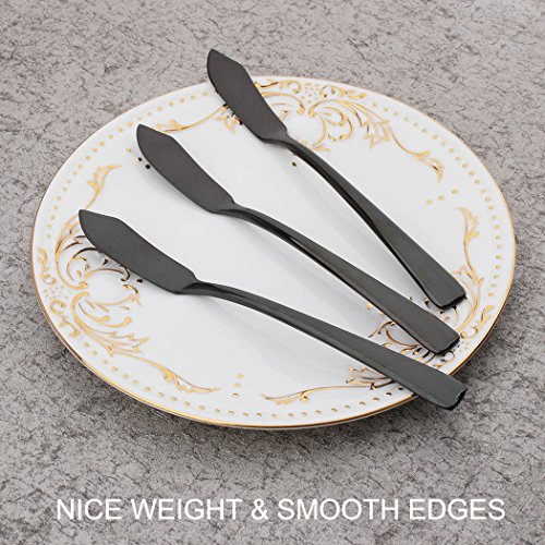 Onlycooker 6 Piece Black Butter Spreader Knife 6.6 inch Stainless Steel Cheese Spreader Knives Sets Silverware Set Service for 6 Flatware Mirror Polished Dishwasher Safe for Kitchen - Thumbnail 3